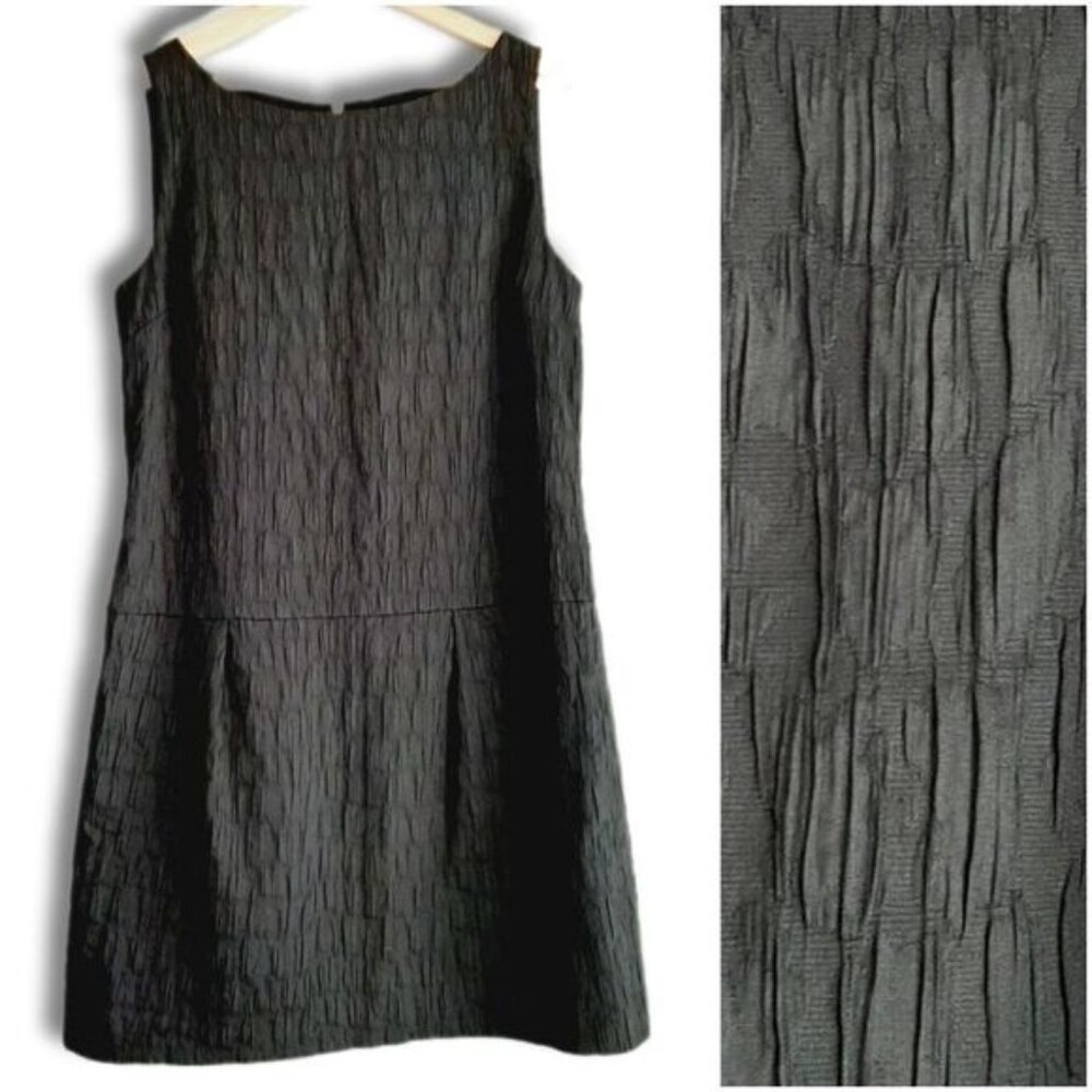 KENNETH COLE Textured Drop Waist Knee Length Midi Dress Black Sz 12